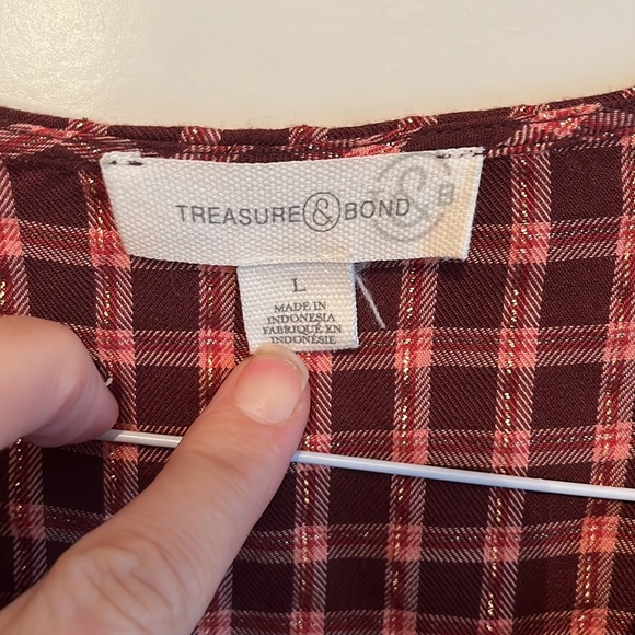 Cute Pink and Burgundy and Gold Plaid Top - Picture 2 of 7